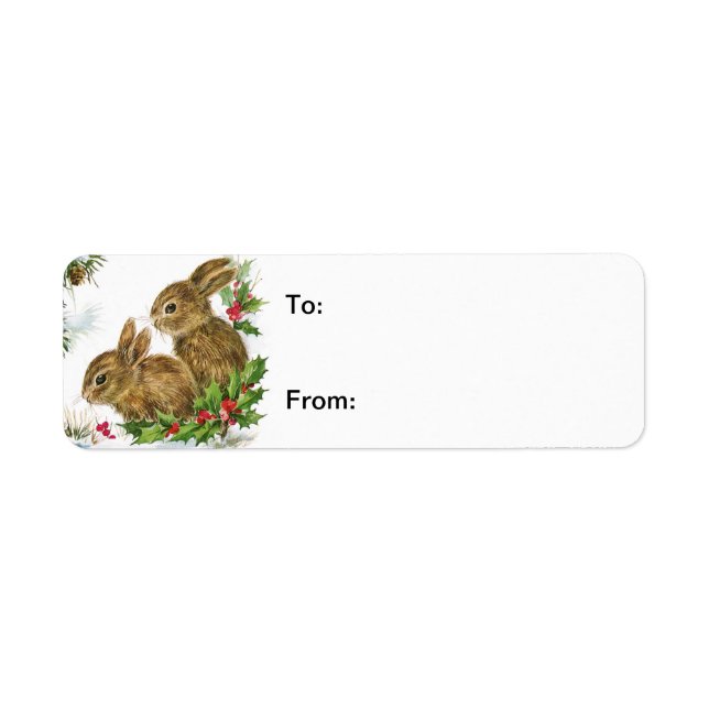 Vintage Christmas Bunnies Gift Tag Label (Front)