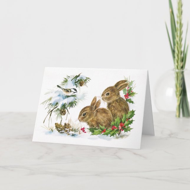 Vintage Christmas Bunnies Greeting Card (Front)