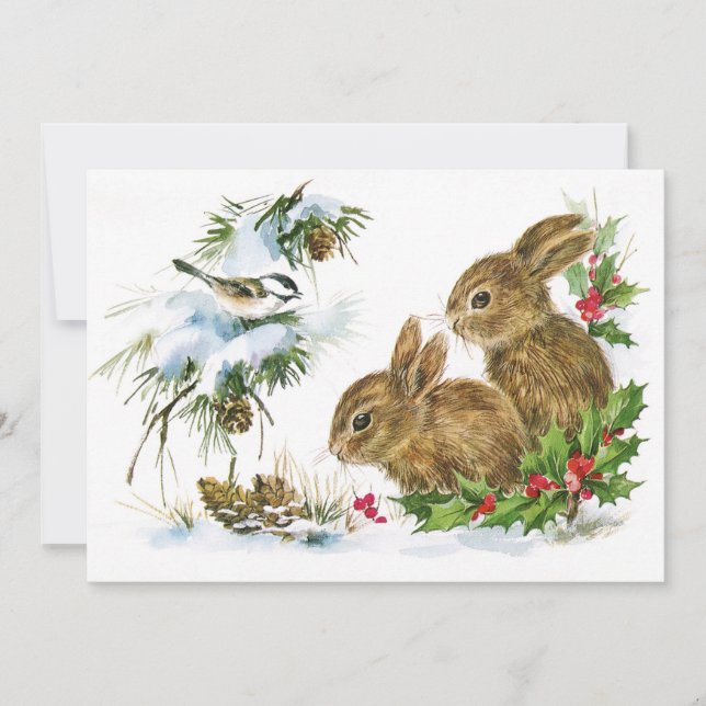 Vintage Christmas Bunnies Invitation (Front)