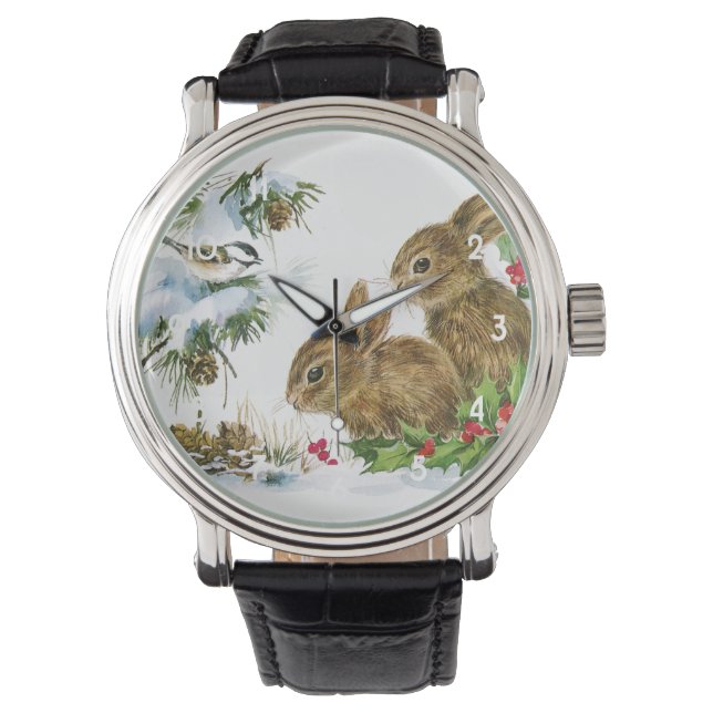 Vintage Christmas Bunnies Watch (Front)