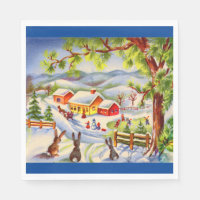 Vintage Christmas bunnies watching Christmas