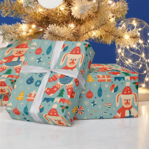 Vintage Christmas Bunny, Ornaments and Candy Cane Wrapping Paper