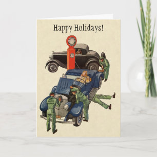 Vintage Christmas Business, Auto Car Gas Station Holiday Card