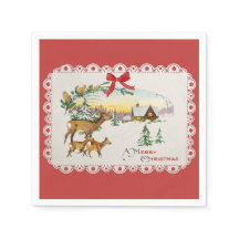 Vintage Christmas Cabin & Deer