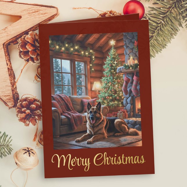 Vintage Christmas Cabin Dog Holiday Foil Greeting Card (Creator Uploaded)