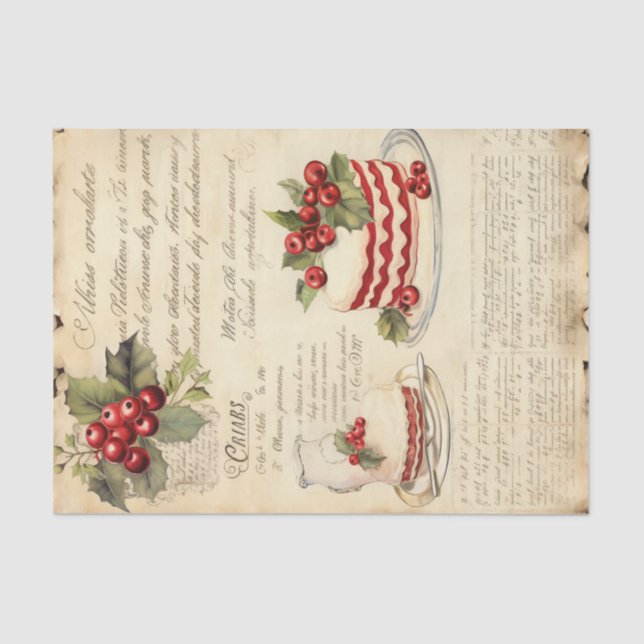 Vintage Christmas Cake Recipe Card Decoupage Tissue Paper (Front)