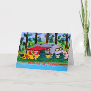 Vintage Christmas camper by the lake Holiday cards
