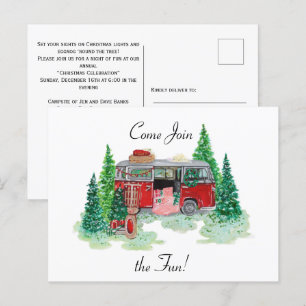 Vintage Christmas Camper Party Invitation Postcard