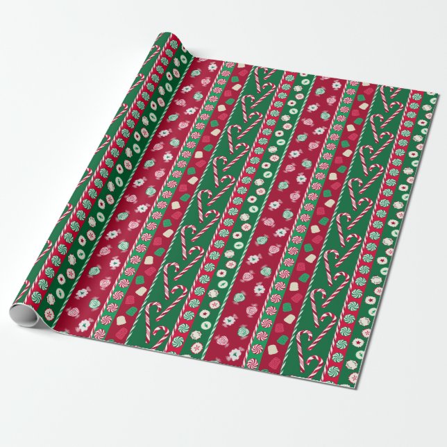 Vintage Christmas Candies Wrapping Paper (Unrolled)