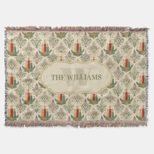 Vintage Christmas Candle Damask Pattern Custom  Throw Blanket