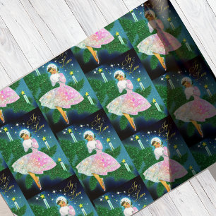 Vintage Christmas candle girl iridescent glitter Wrapping Paper