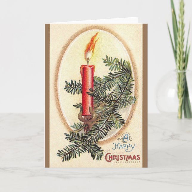 Vintage Christmas Candle Greeting Card (Front)
