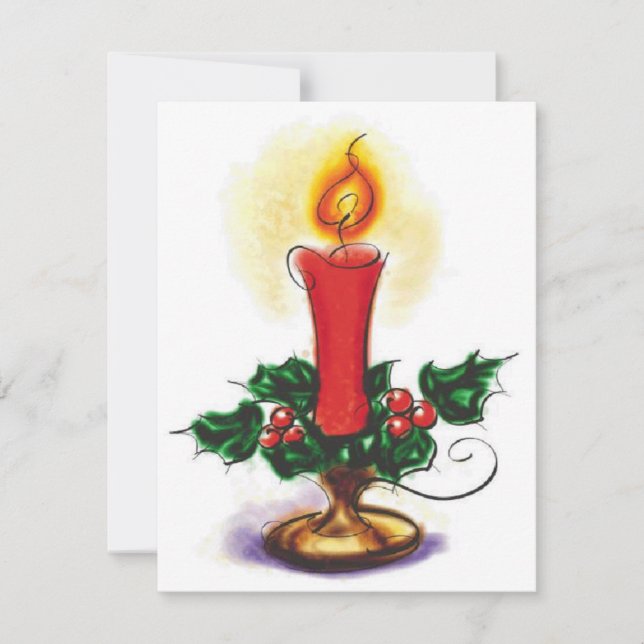 Vintage Christmas Candle In Holly Holiday Card (Front)