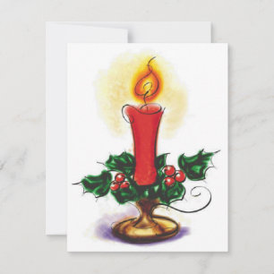 Vintage Christmas Candle In Holly Holiday Card