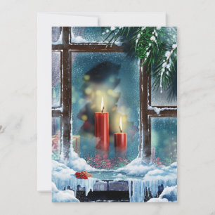 Vintage Christmas Candles In Window Holiday Card