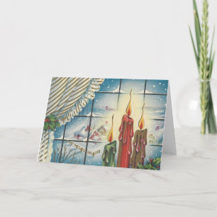 Vintage Christmas Candles In Window Holiday Card