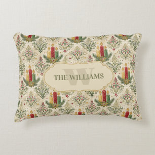 Vintage Christmas Candles & Ornaments Monogram Decorative Cushion
