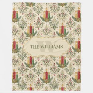 Vintage Christmas Candles & Ornaments Monogram Fleece Blanket