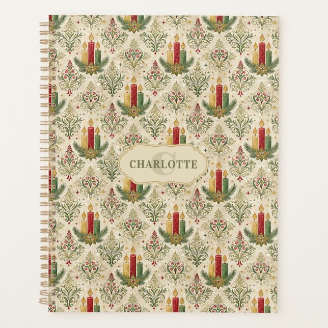 Vintage Christmas Candles & Ornaments Monogram Planner (Front)