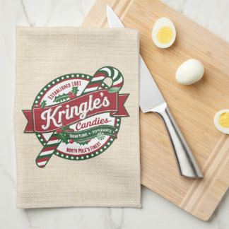 Vintage Christmas Candy and Candy Cane Shop Tea Towel