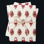 Vintage Christmas Candy Cane Design Wrapping Paper Sheet<br><div class="desc">Vintage Christmas Candy Cane Floral Design on Christmas Wrapping Paper</div>