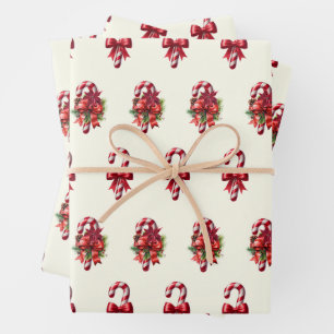 Vintage Christmas Candy Cane Design Wrapping Paper Sheet