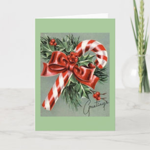 Vintage Christmas Candy Cane Greeting Card