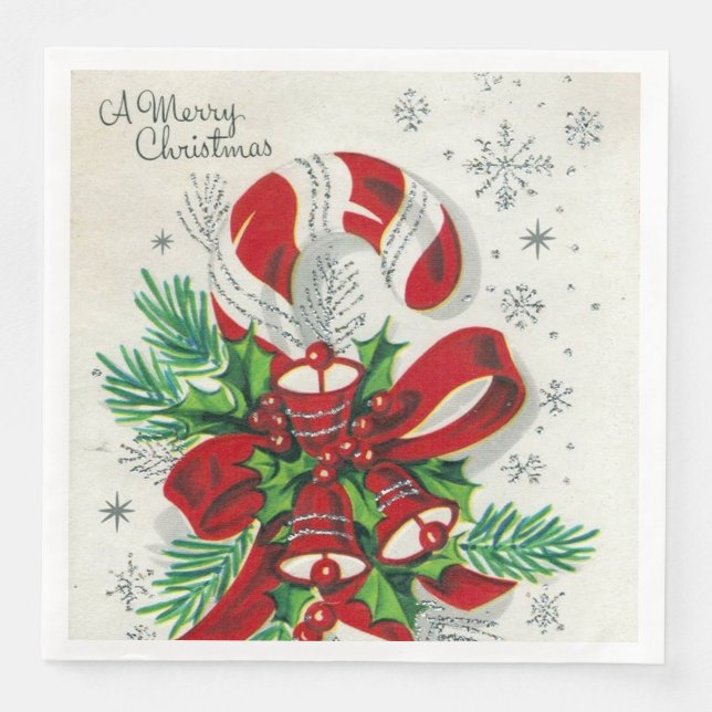 Vintage Christmas candy cane retro party napkins (Front)