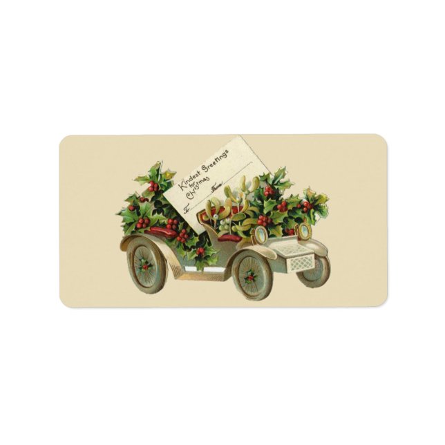 Vintage Christmas Car Gift Tag Label (Front)