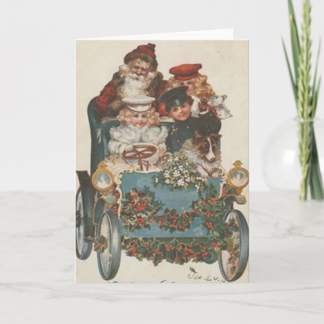 Vintage Christmas Car Holiday Card (Front)