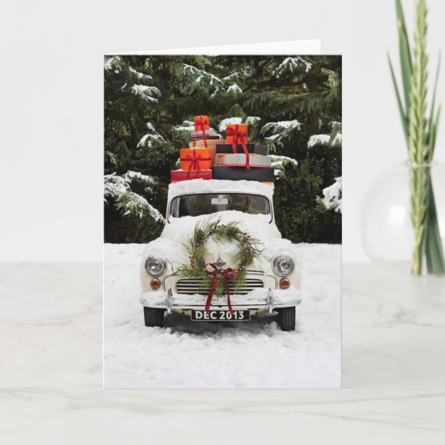 Vintage Christmas Car Holiday Card (Front)