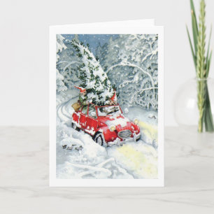 Vintage Christmas Car Holiday Card