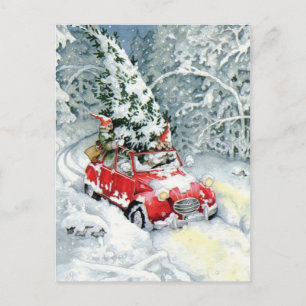 Vintage Christmas Car Holiday Postcard