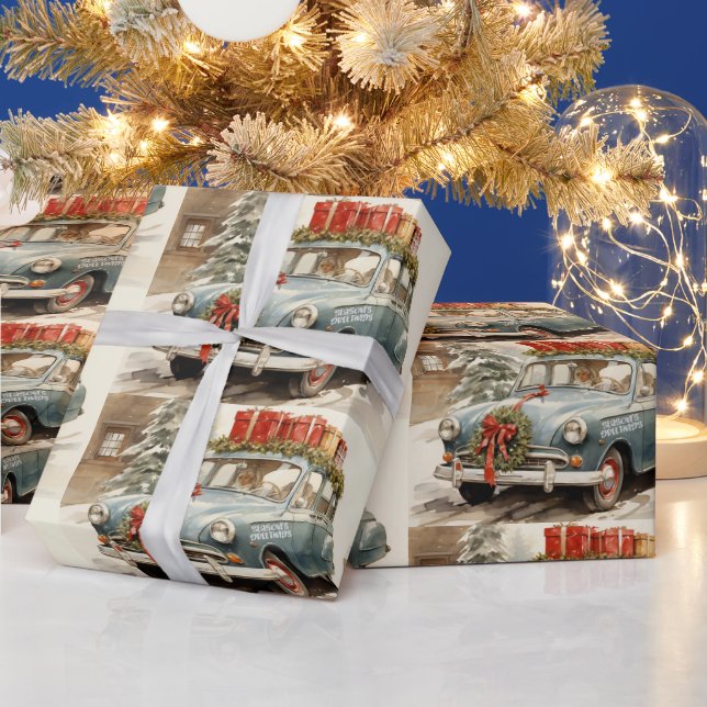 Vintage Christmas Car with Presents  Wrapping Paper (Holidays)