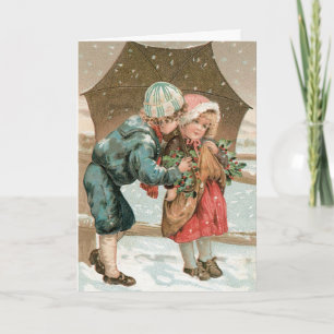 Vintage Christmas Card Adorable Kids
