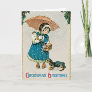 Vintage Christmas Card - Adorable Pets