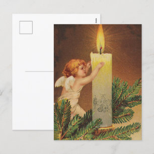 Vintage Christmas Card   Angel and Candle