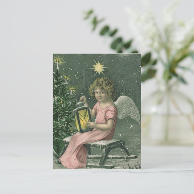 Vintage Christmas Card | Angel and Christmas Tree (Standing Front)