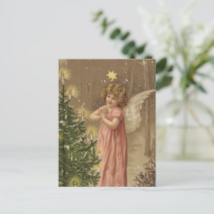 Vintage Christmas Card   Angel and Christmas Tree