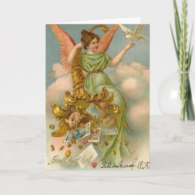 Vintage Christmas Card | Angel and Dove (Front)