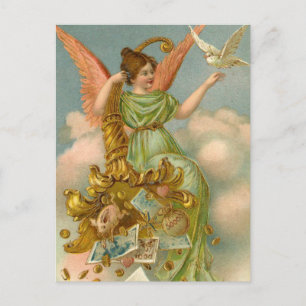 Vintage Christmas Card   Angel and Dove