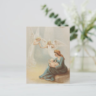 Vintage Christmas Card   Angel Mother and Child