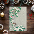 Vintage Christmas Card | Birds in Snow Holly