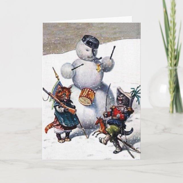 Vintage Christmas Card, Cats Sleigh Ride Holiday Card (Front)