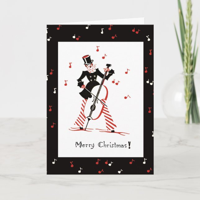Vintage Christmas Card Cello Musician (Front)