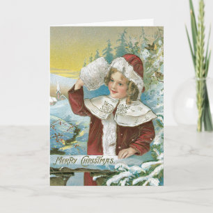Vintage Christmas Card Child in Snow
