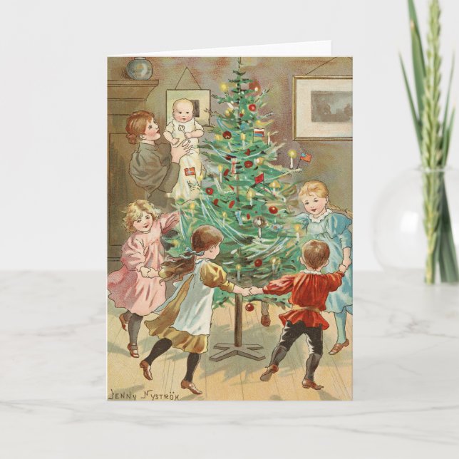 Vintage Christmas Card | Children Christmas tree (Front)