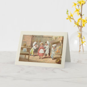 Vintage Christmas Card Children Cooks c.1890