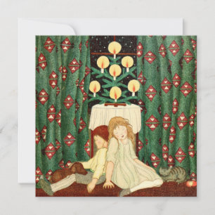 Vintage Christmas Card   Christmas Tree Children