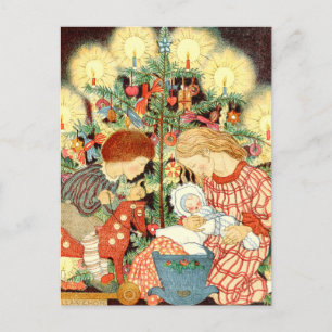 Vintage Christmas Card   Christmas Tree Children